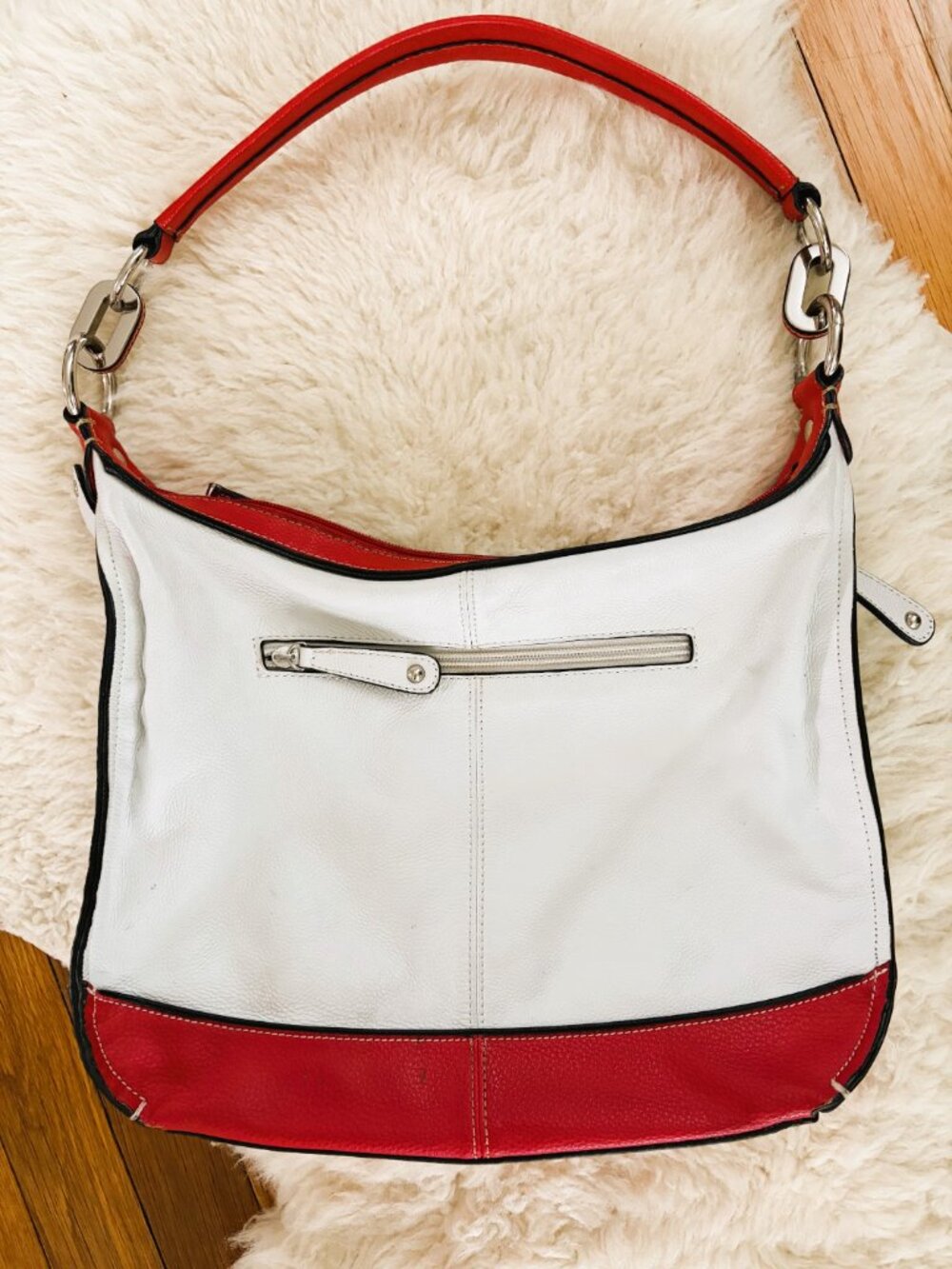 TIGNALELLO Rare Pebbled Leather Shoulder Bag White & Brick Red Y2K